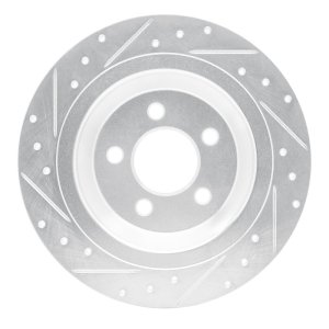 Ford Mustang Brake Rotor (1) - Rear Right - R1 Concepts - Drilled & Slotted - Silver - `15-`23